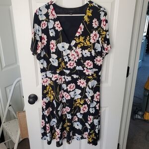 Ann Taylor Faux Wrap Flutter Sleeve Floral Dress